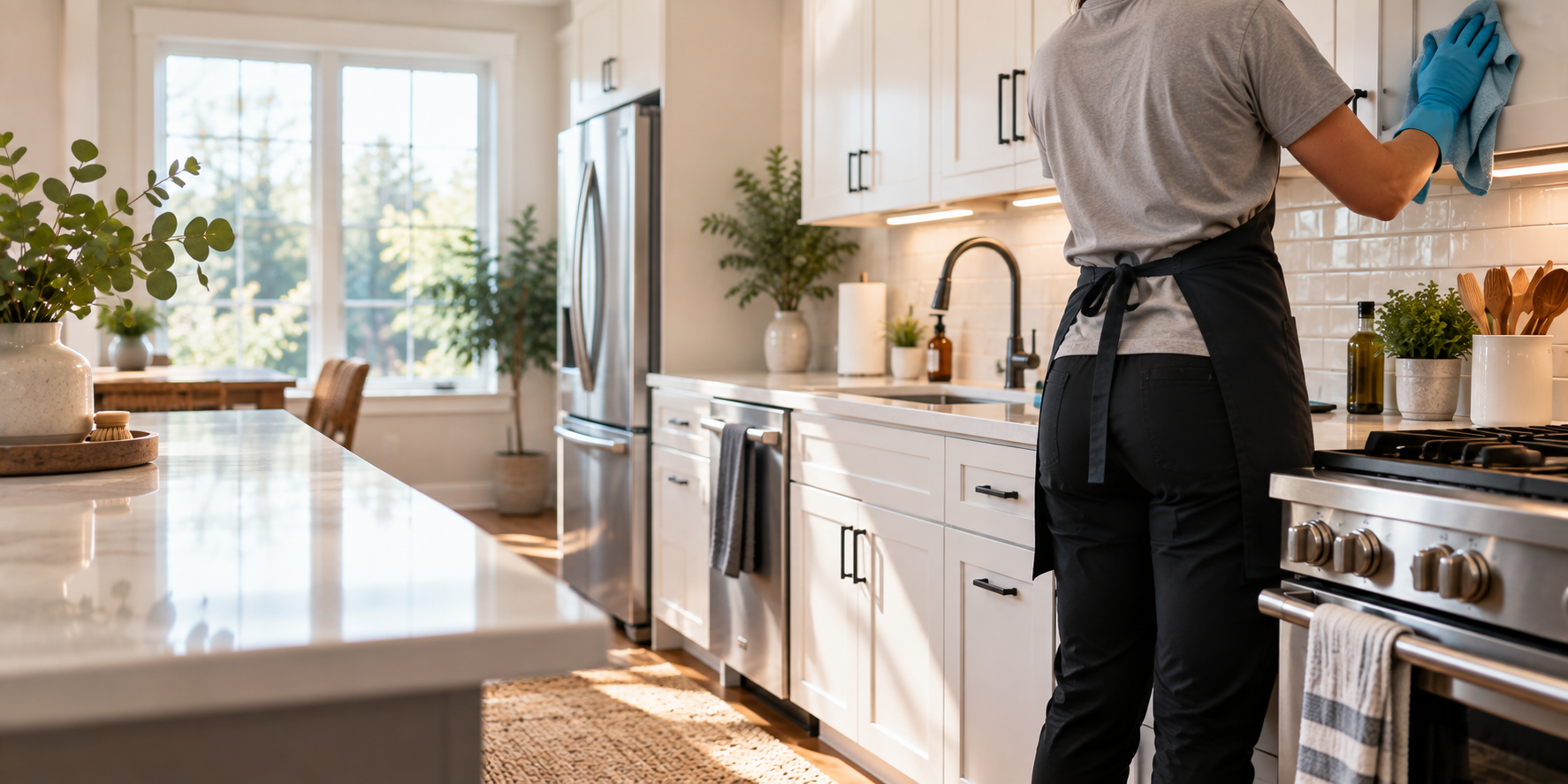 Deep cleaning process in a kitchen area