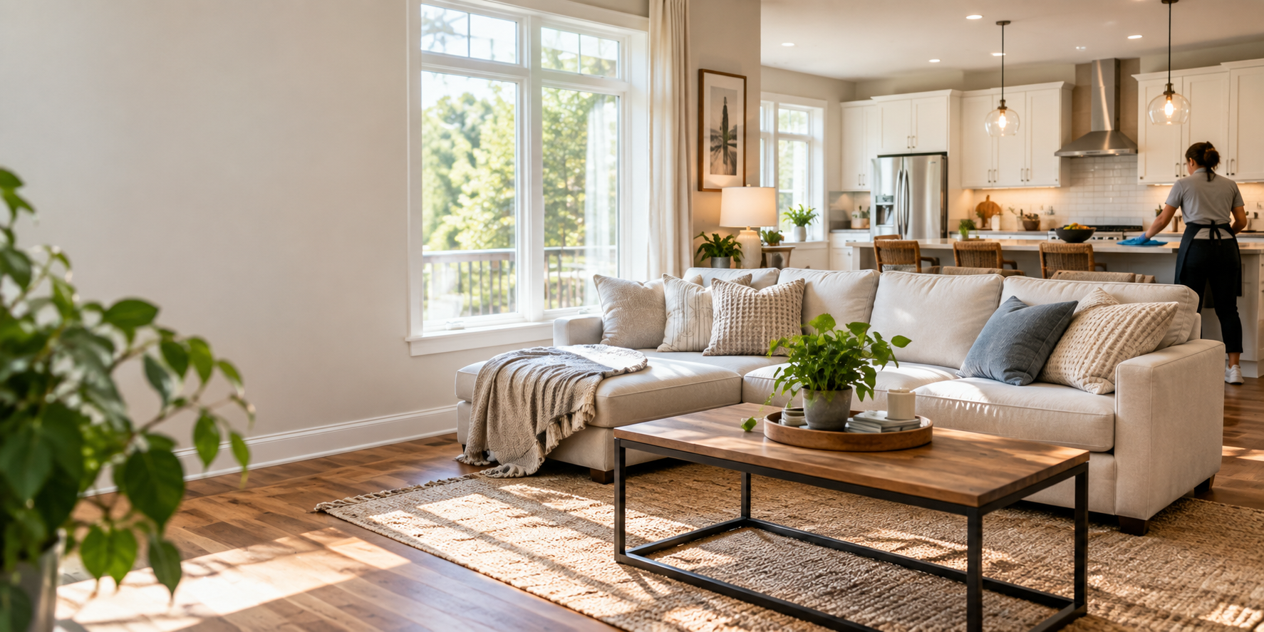 Professional cleaning team in a home