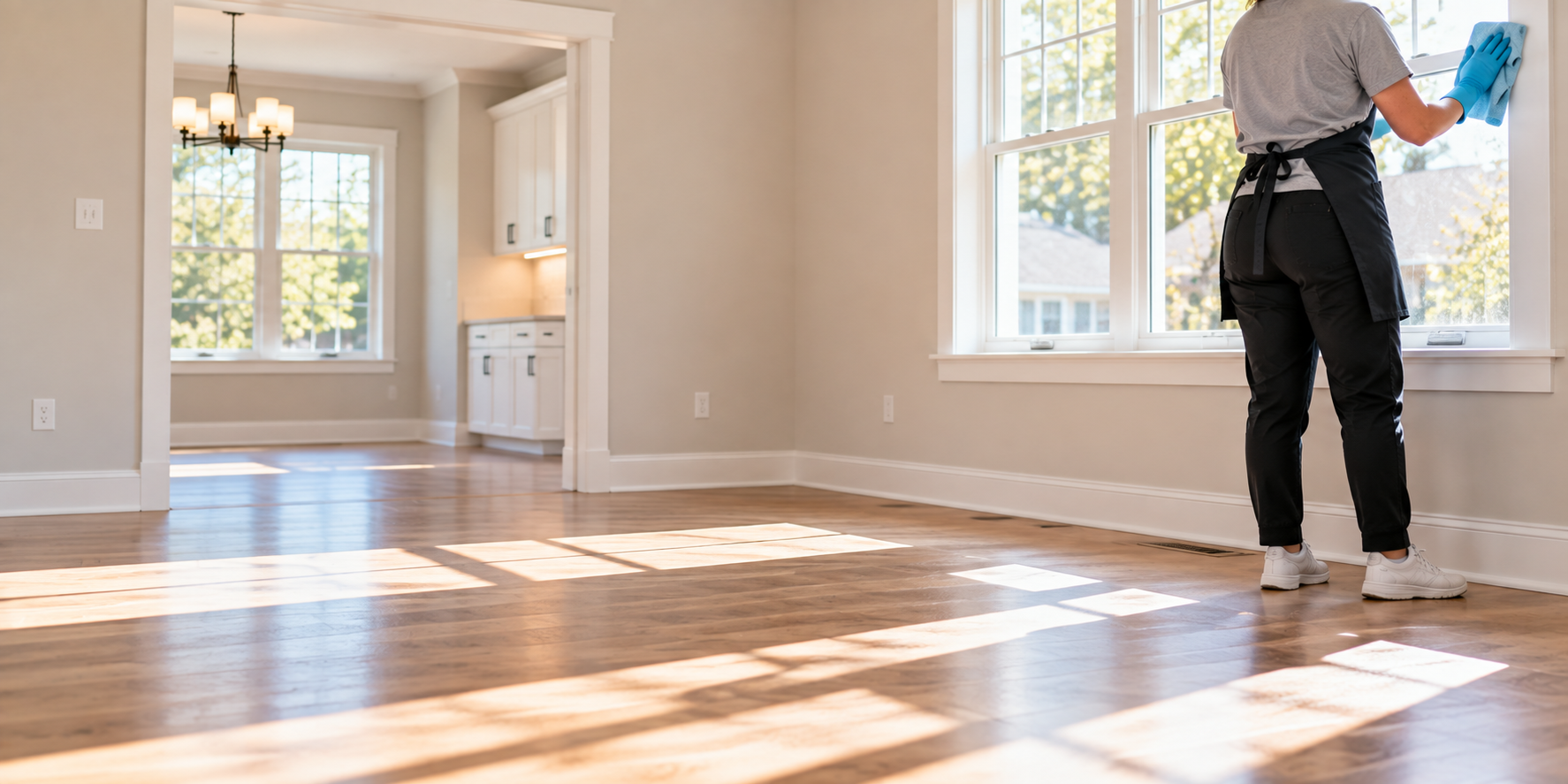 Professional cleaning team preparing a house for move-in